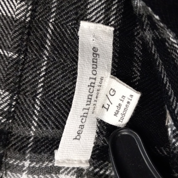 Beach Lunch Lounge Collection Black and White Plaid, Button Down Flannel - Picture 9 of 10